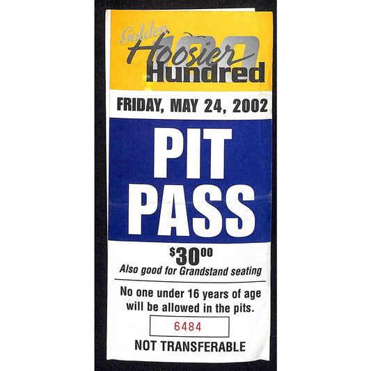 2002 Hoosier Hundred 100 Pit Pass & USAC Restricted Area Permit