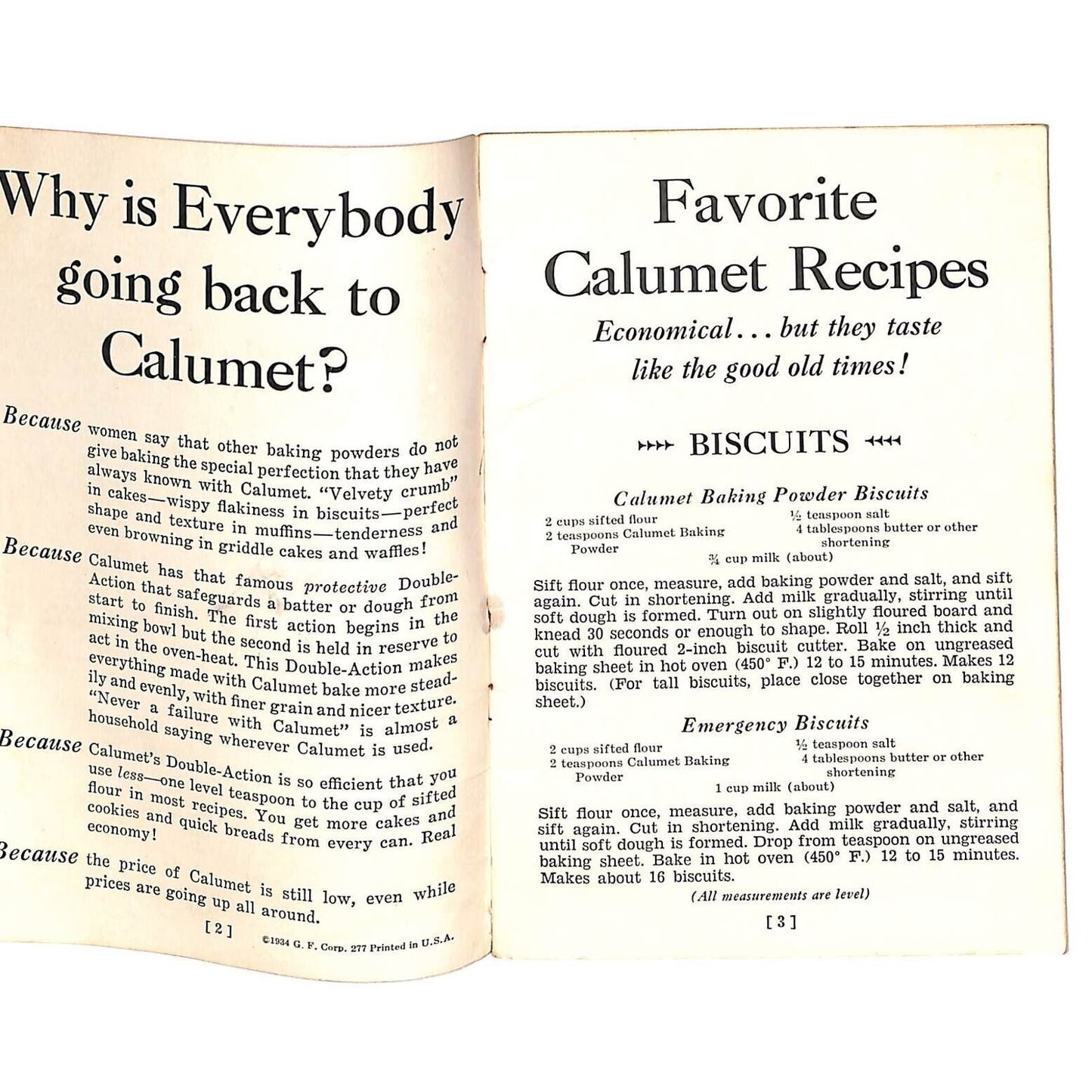 Happy Times Calumet Recipe Book / Booklet c1934 23pp Choir Music Notation