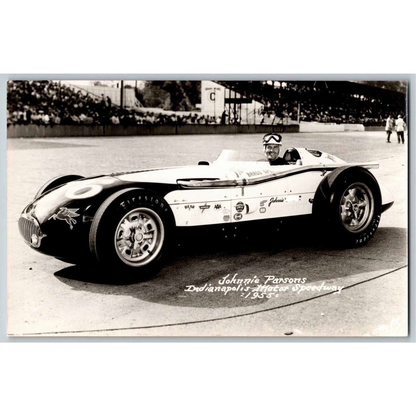 Indy 500 RPPC Postcard "1955 Johnnie Parsons" Official Race Photo Unposted VGC