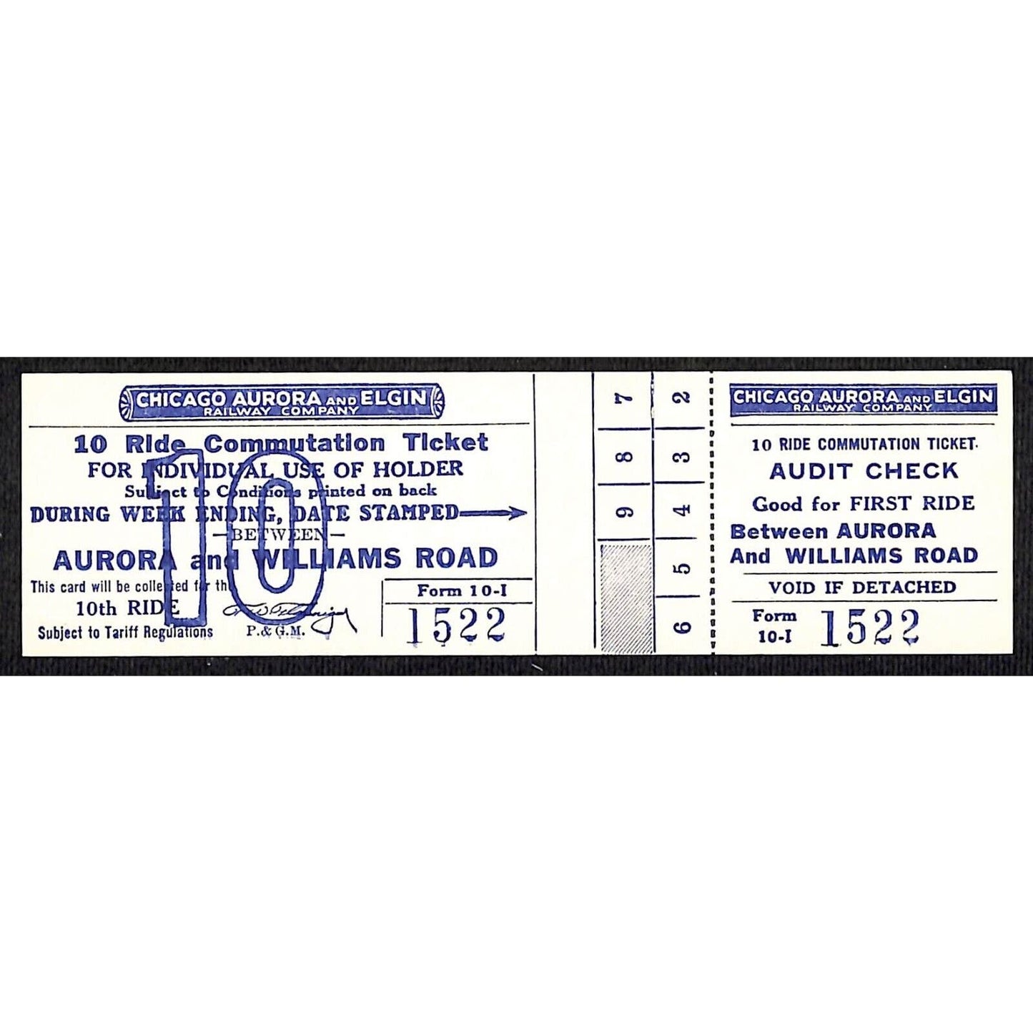 Chicago Aurora and Elgin Railway (1902-57) 10 Ride Ticket Aurora Williams Road