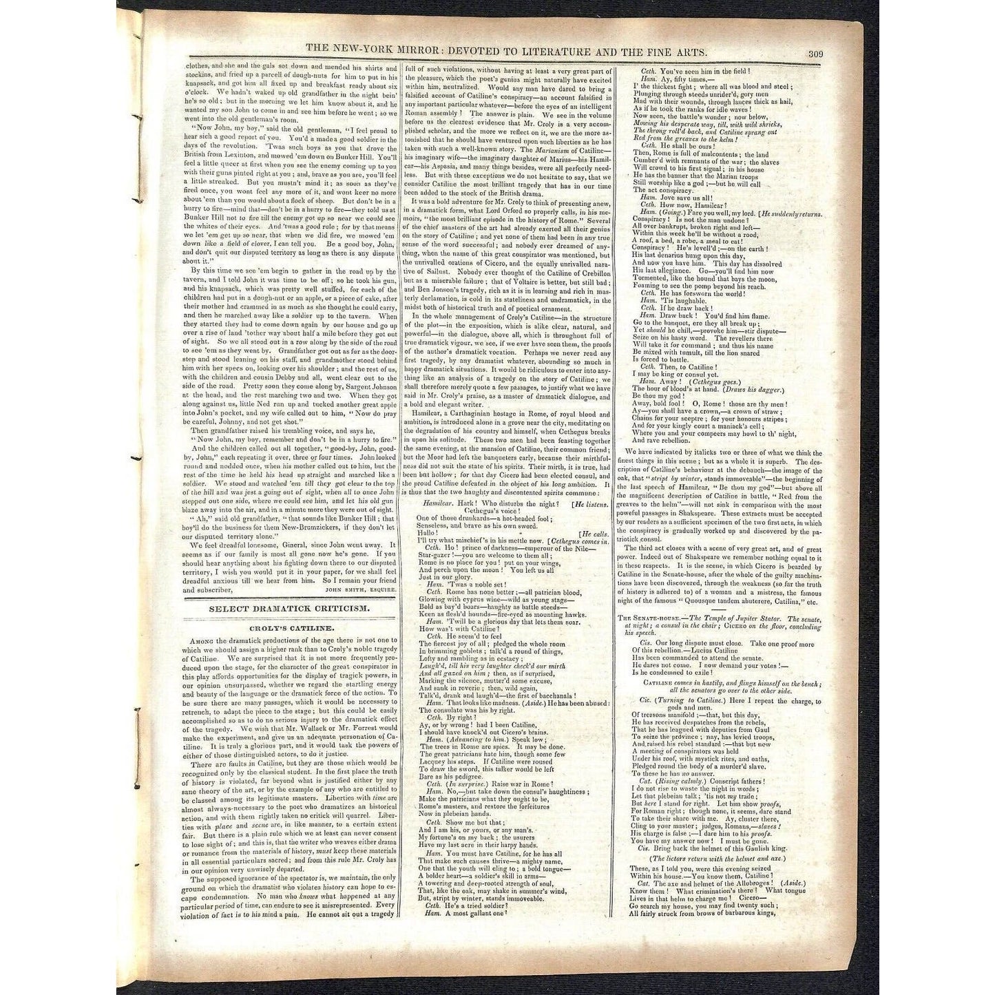 New-York Mirror Weekly Journal Literature Fine Arts Newspaper 3/23/1839