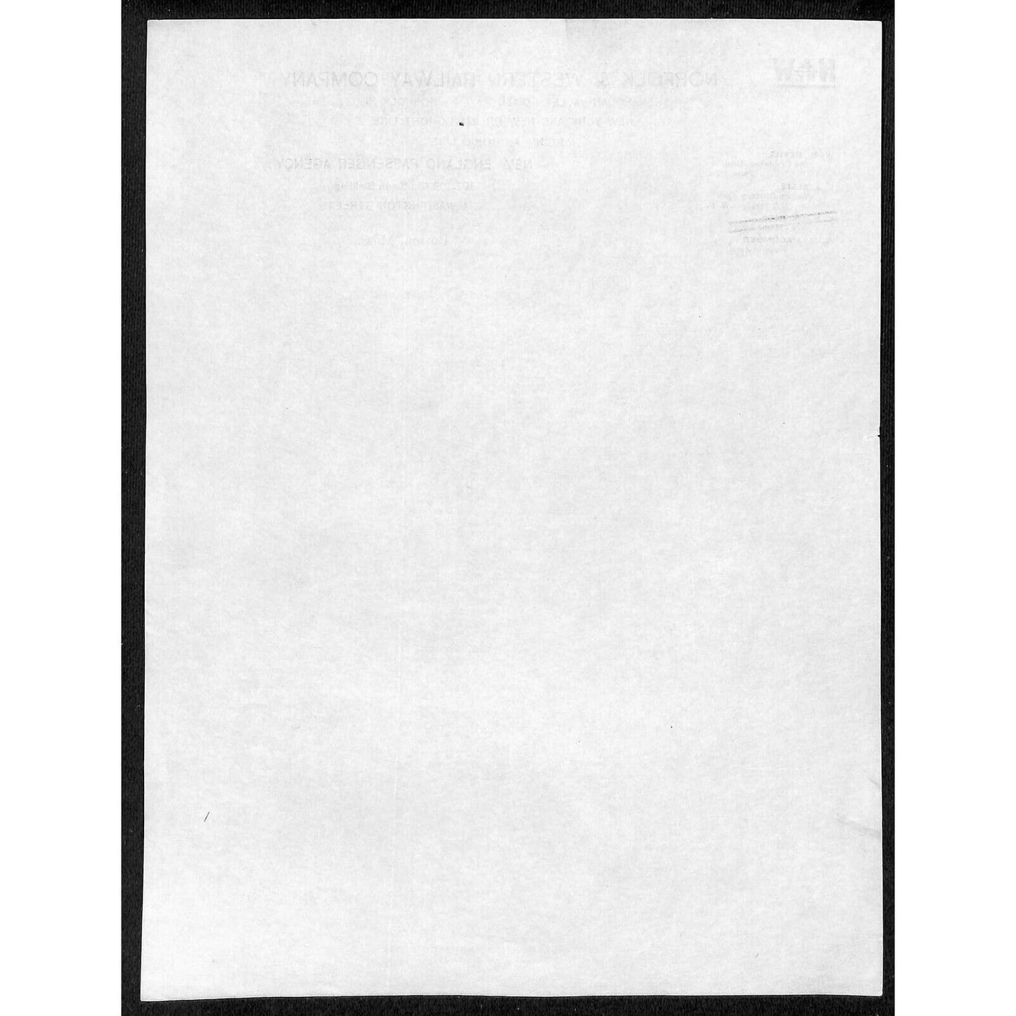 Norfolk & Western Railway Company Railroad New England Boston Letterhead Sheet