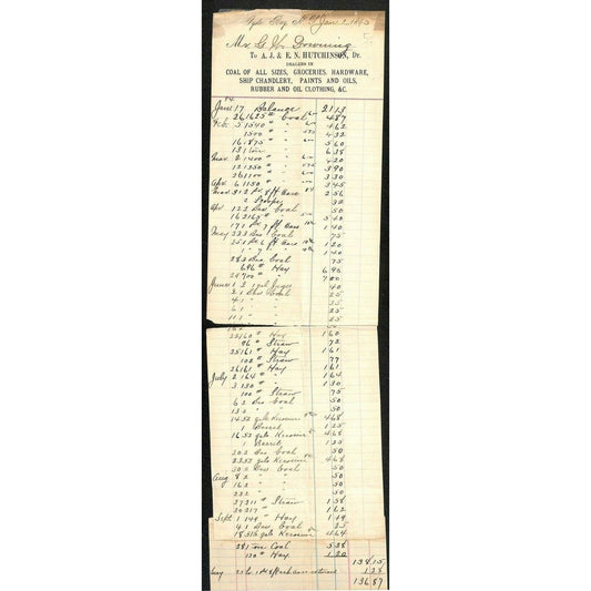 1895 Oyster Bay NY LONG Letterhead E.N. Hutchinson Coal Groceries Hardware