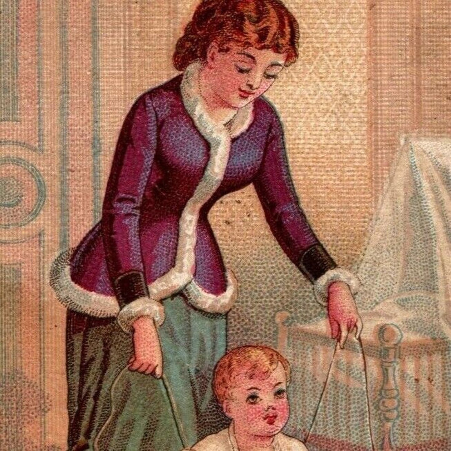 Die Cut Spool Victorian Trade Card - Clark's ONT Mother / Child (Damaged)
