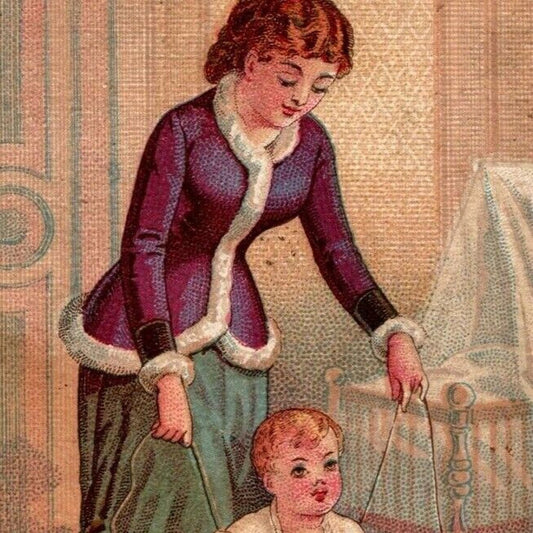Die Cut Spool Victorian Trade Card - Clark's ONT Mother / Child (Damaged)