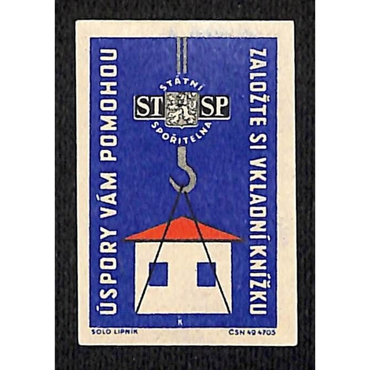 Vintage Czech–Slovak Matchbox Label - Open a Passbook / Banking c1960