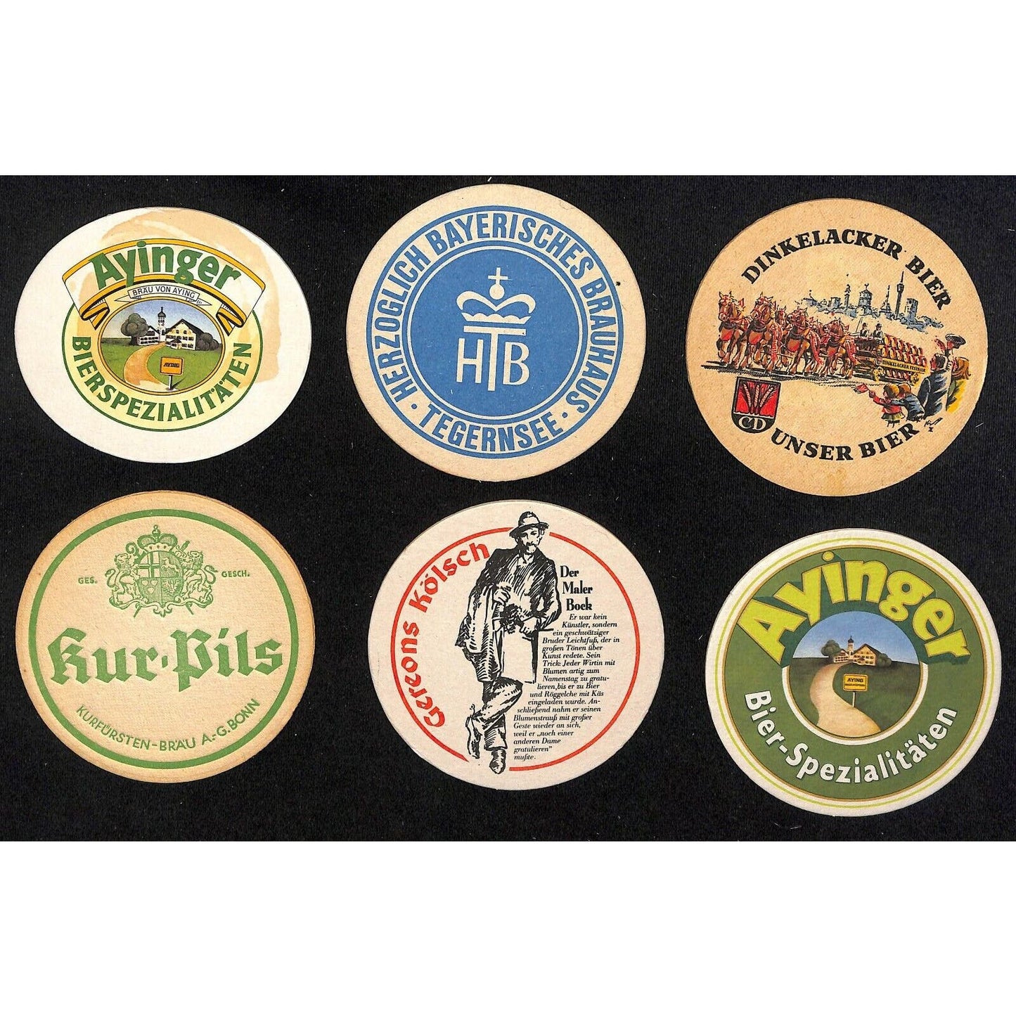 Vintage Mostly German Beer Coasters c60's-90's Group of 6 - incl. Ayinger