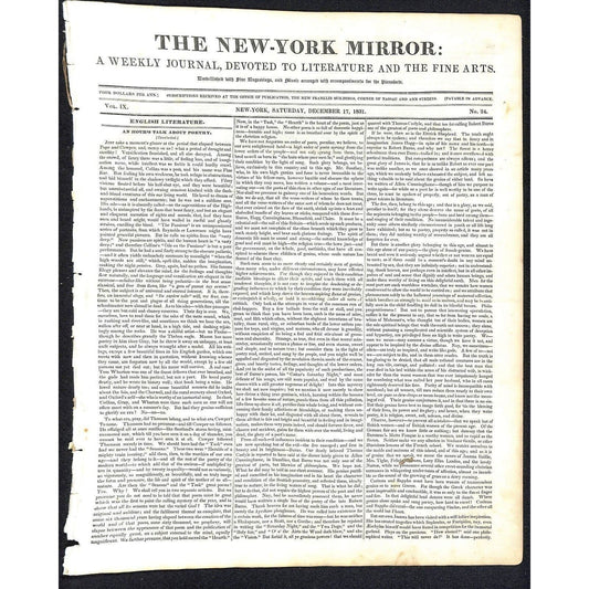 New-York Mirror Weekly Journal Literature Fine Arts Newspaper 12/17/31 8pp