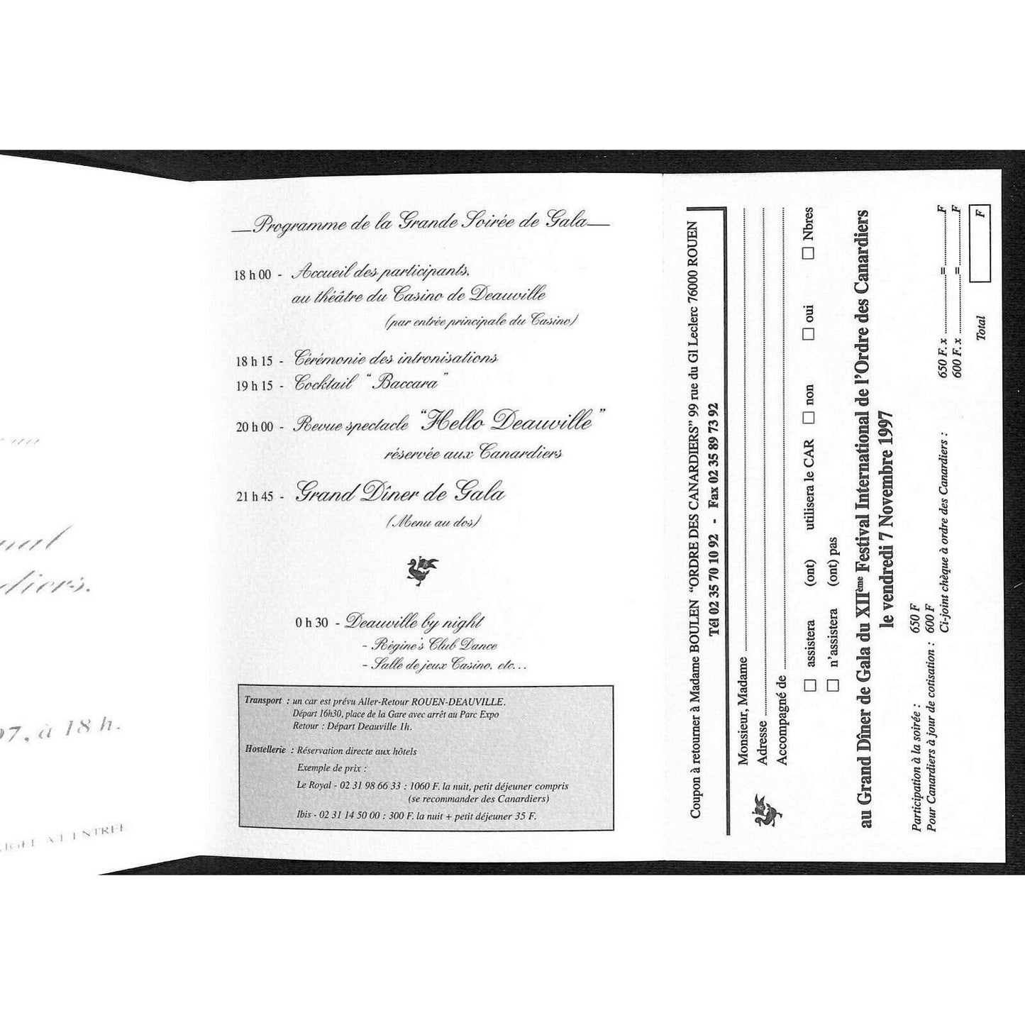 1997 Ordre Des Canardiers Festival Intl. au Casino de Deauville Invitation Prog