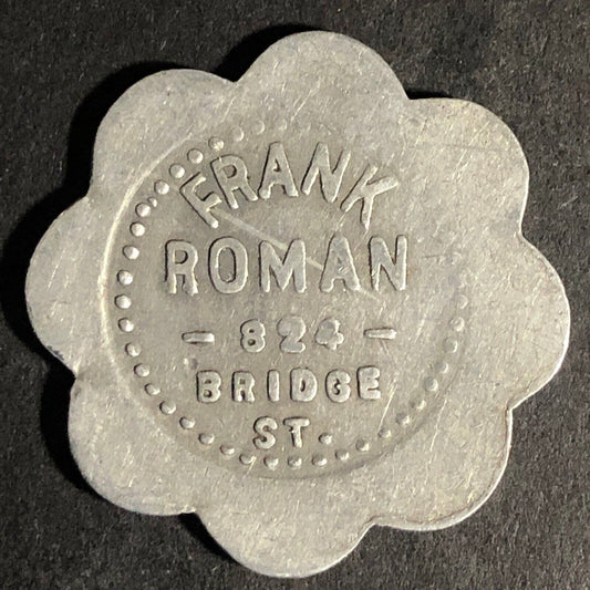 Frank Roman (Billiards Grand Rapids, MI) G/F 10c Scalloped Alum Token 29.23mm
