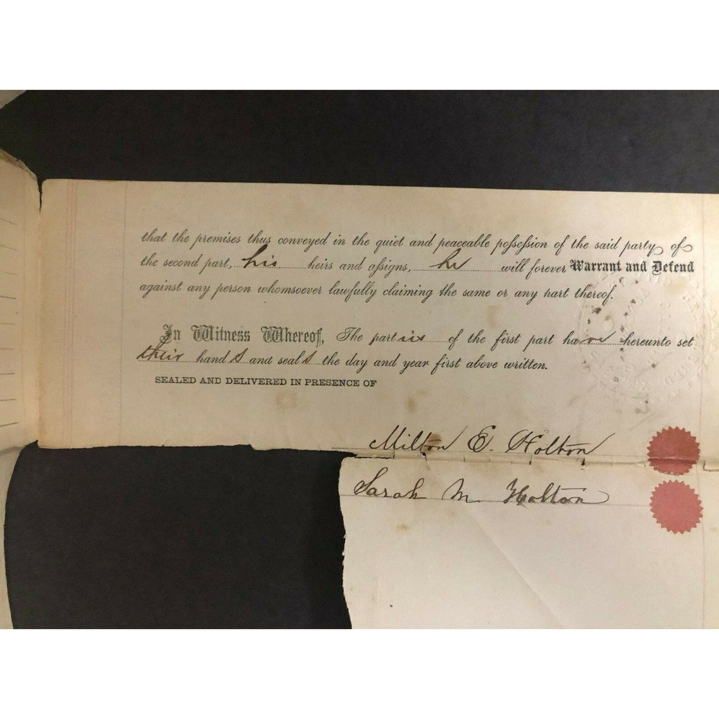 1865 Rochester New York Property Warranty Deed - Milton & Sarah Holton