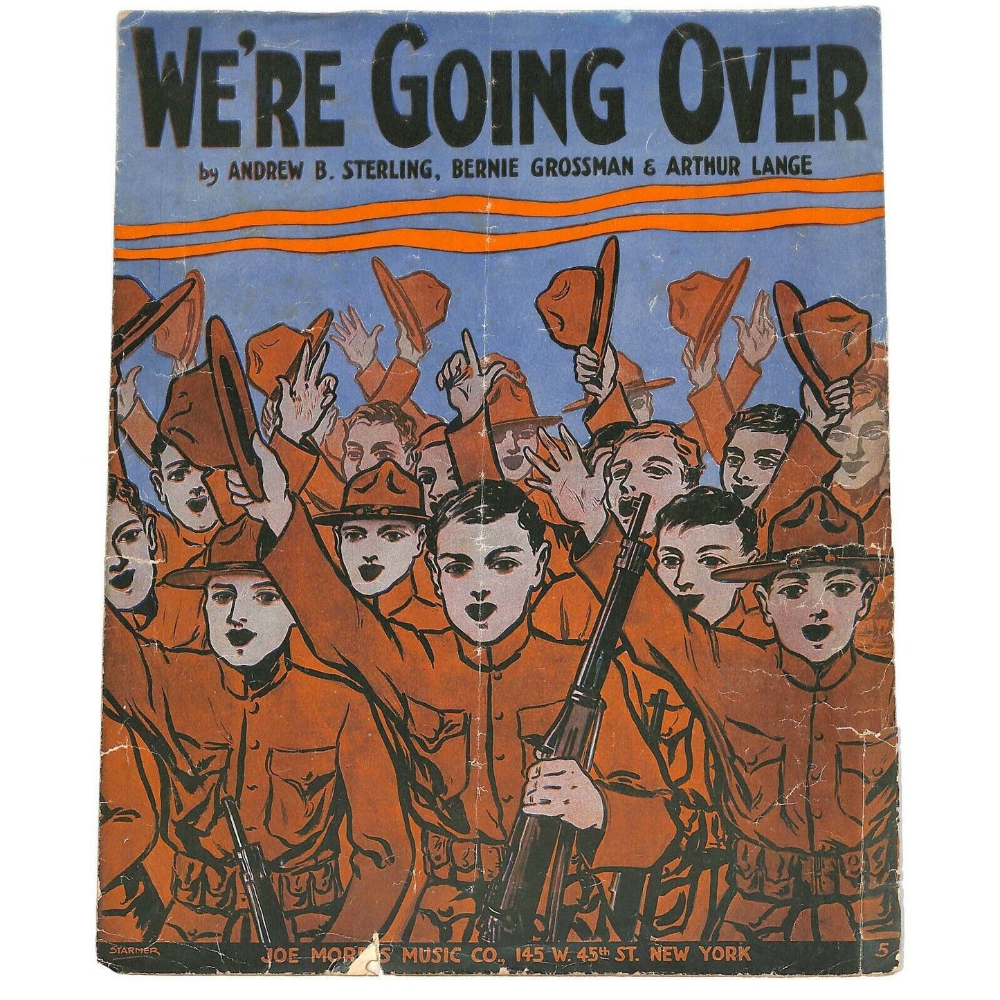 Vintage WWI Era 1917 Sheet Music "We're Going Over" Excited Soldiers