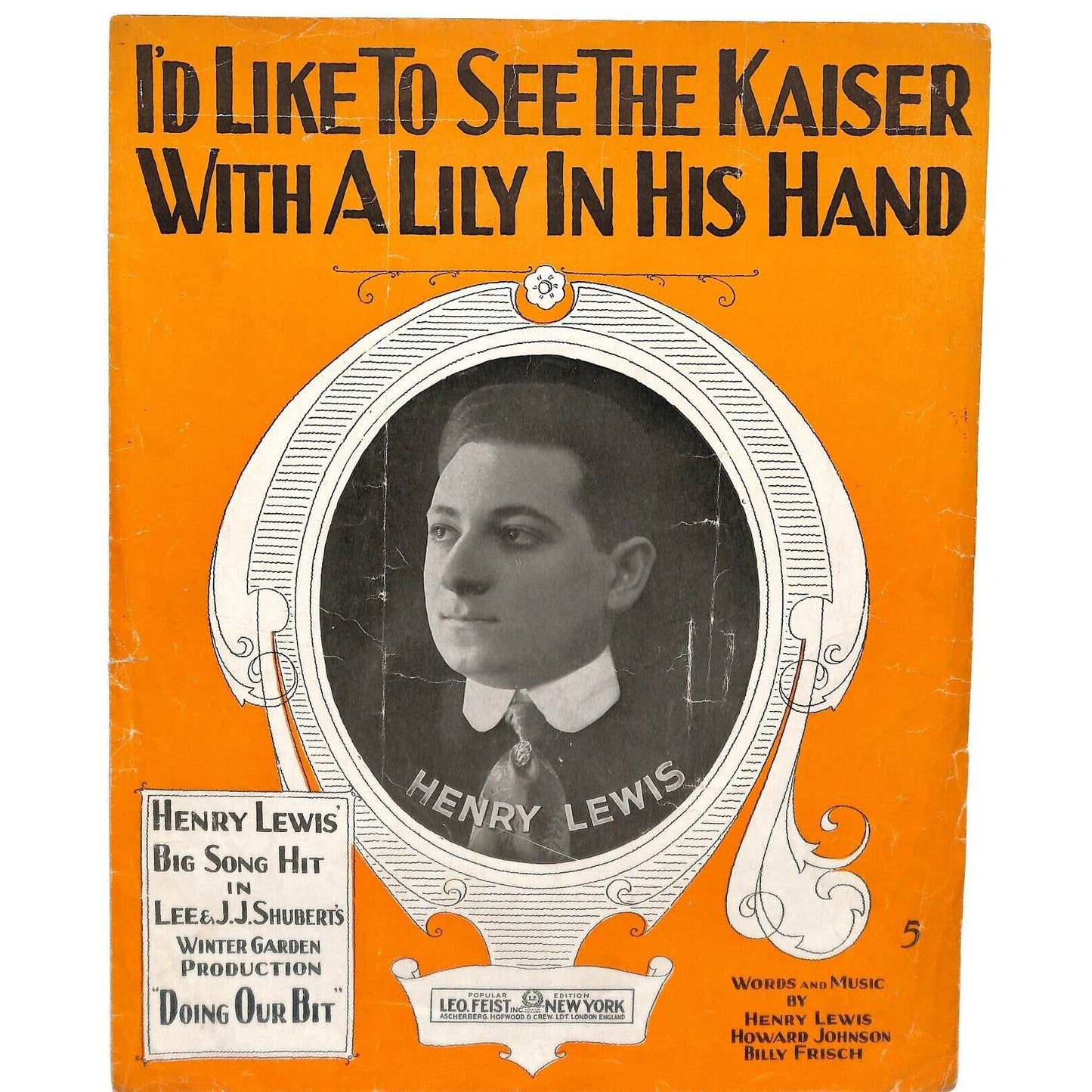 Vintage WWI Era 1918 Sheet Music "I'd Like to See the Kaiser...Lily in his Hand"