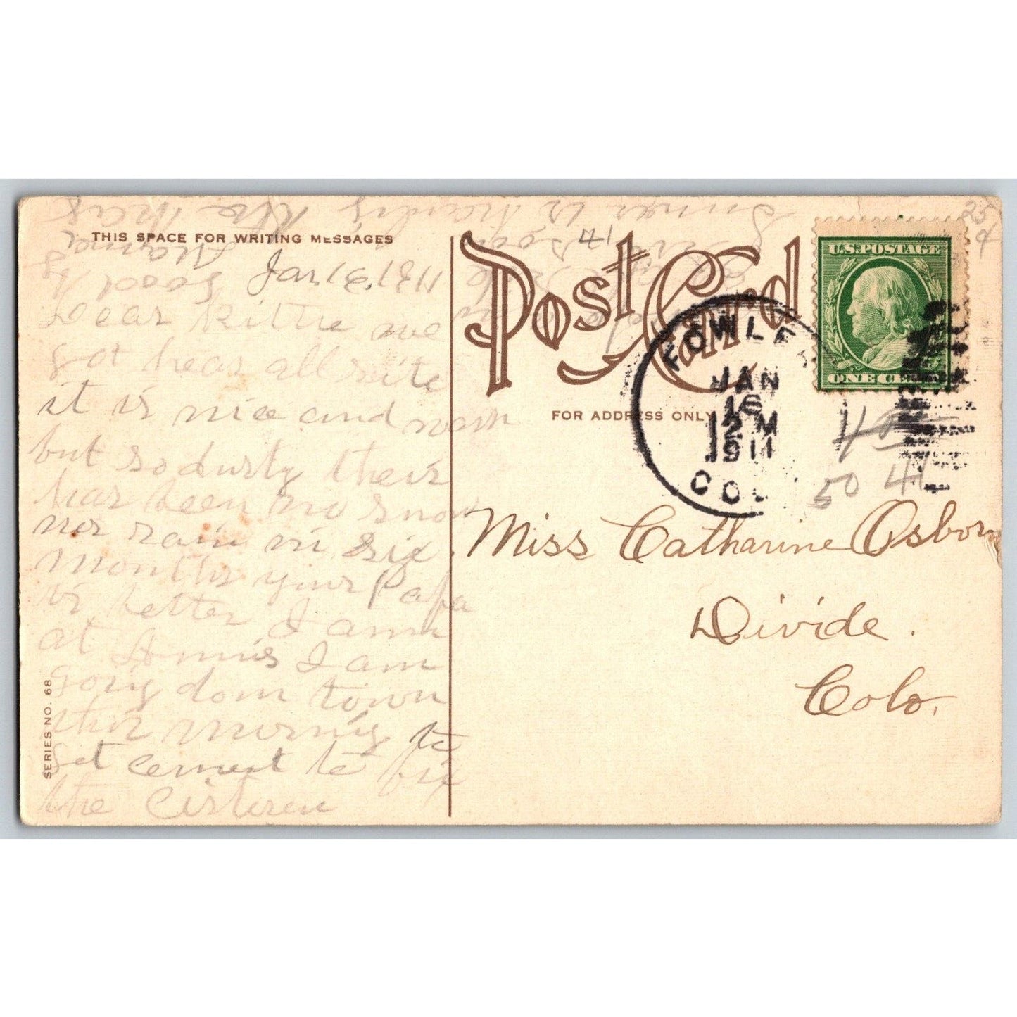 Romantic Postcard w/Rose & Poem - Gilt / Gold Background PM 1911