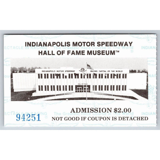 c1980's Indy 500 Hall of Fame Museum Ticket Stub Card Indianapolis #94251