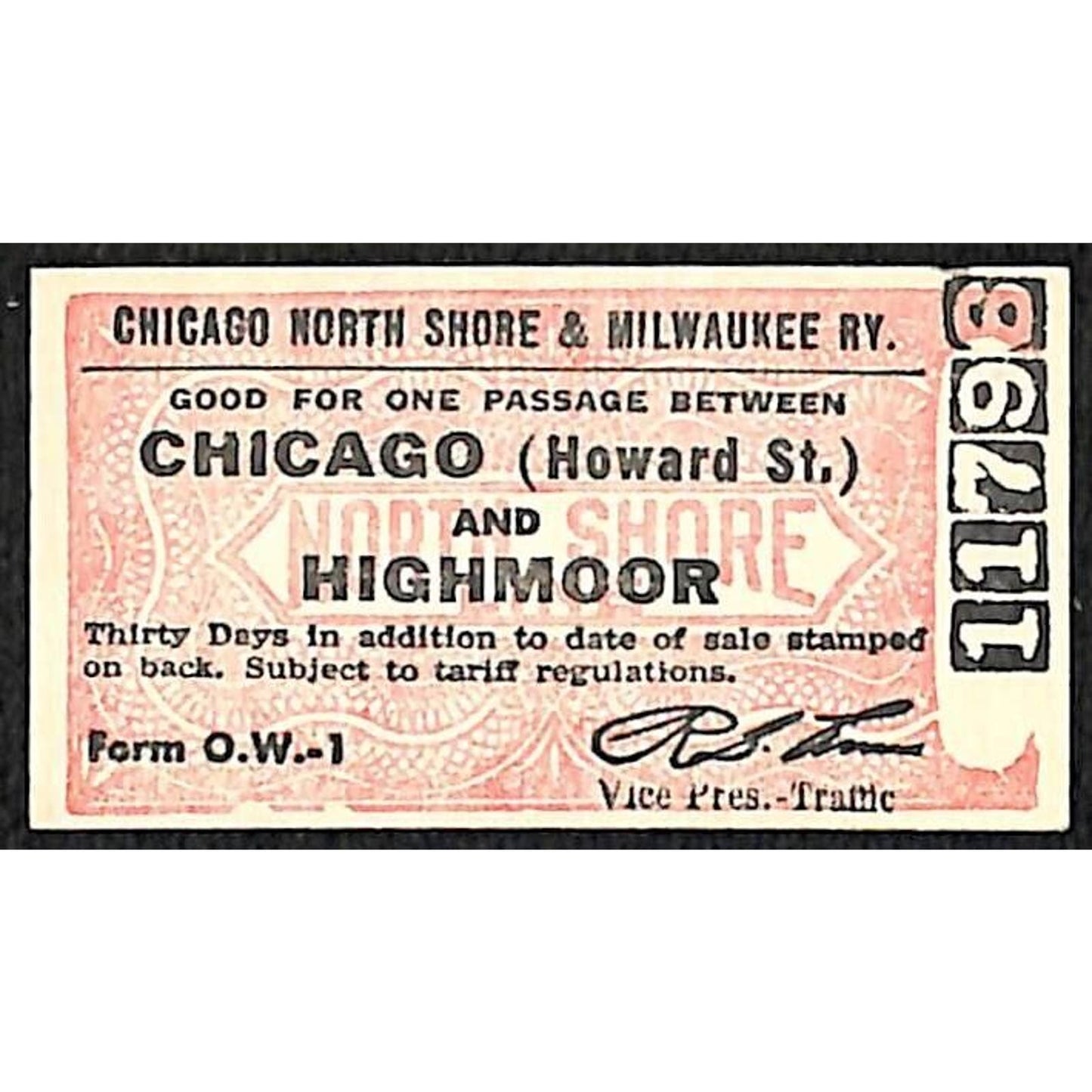 Chicago North Shore & Milwaukee RY Ticket c1953-60's Highmoor #11798