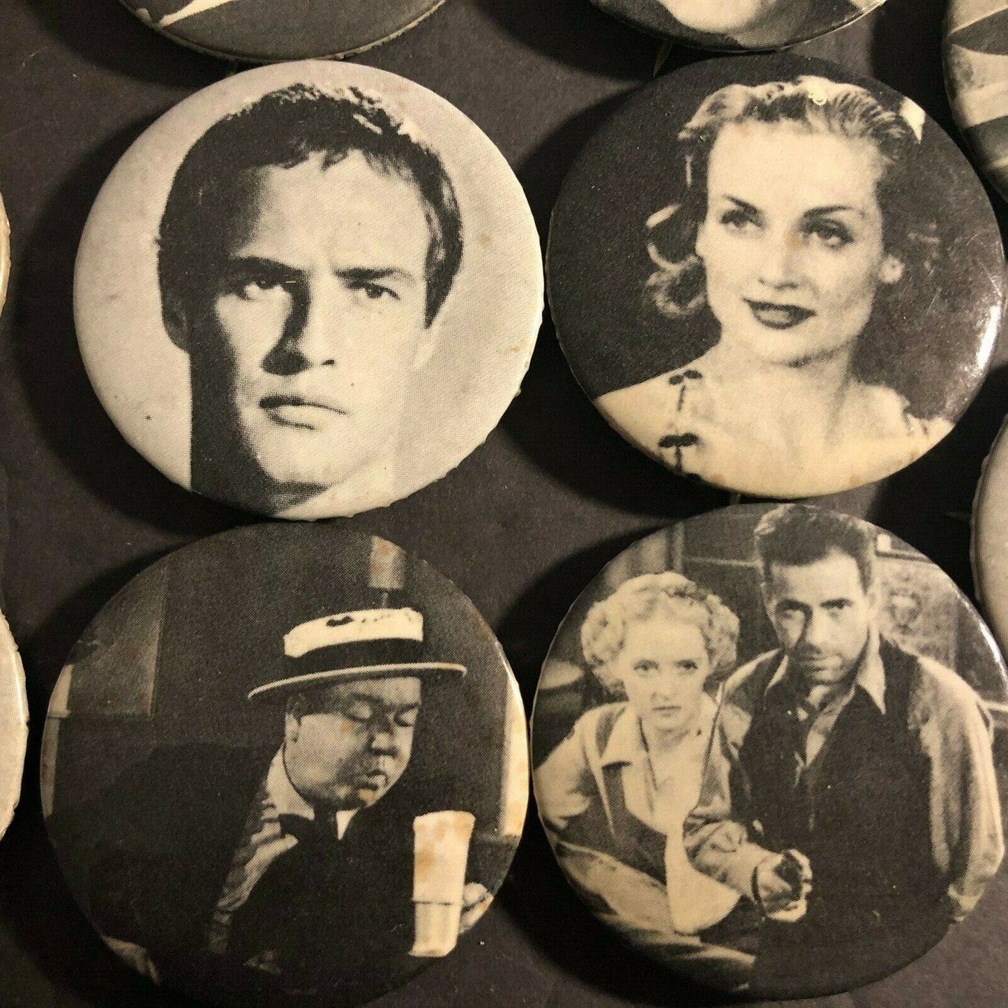 Group of 19 c1966-69 Sandy Val Graphics B&W 1920's-60's Movie Stars Pins Buttons