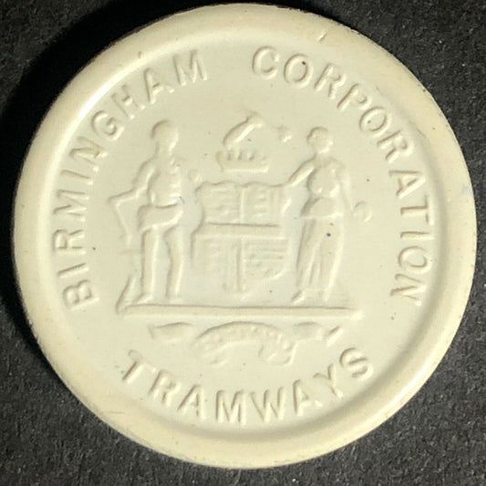 Birmingham Tramways England Plastic Token White 1/2D 22mm c50's-60's
