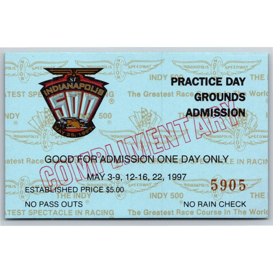 1997 Indy 500 Practice Day Grounds Admission Comp Ticket Pass Card IMS #5905 VGC
