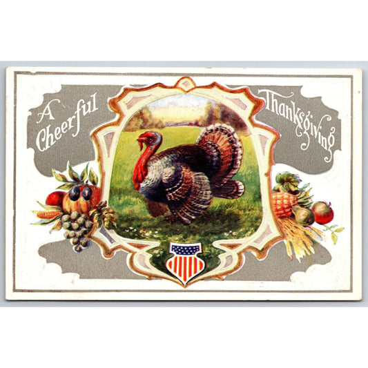 "A Cheerful Thanksgiving" Patriotic Emb. NYCE Sample Postcard c1910's w/Prices