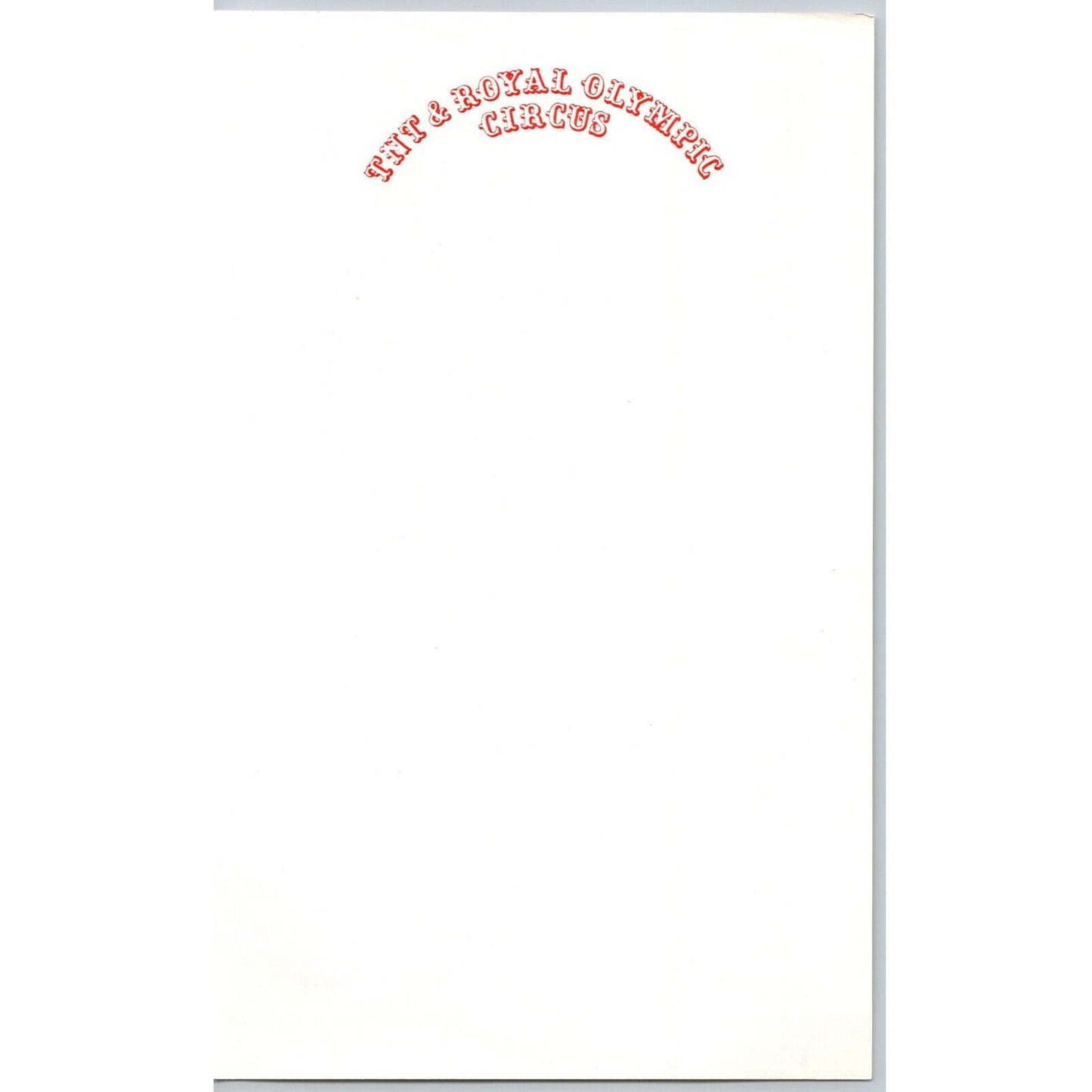 TNT & Royal Olympic Circus Letterhead Notepad Stationary c1980 Scarce