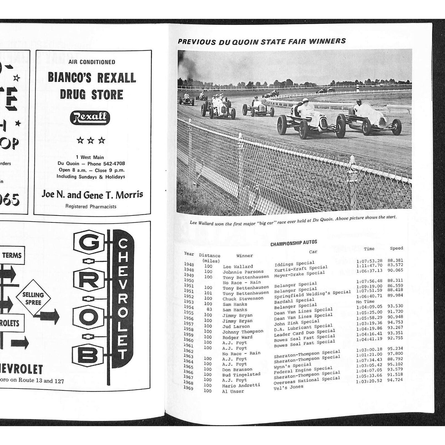 Scarce Sept 71970 USAC Du Quoin State Fair Auto Race Program Al Unser Cover