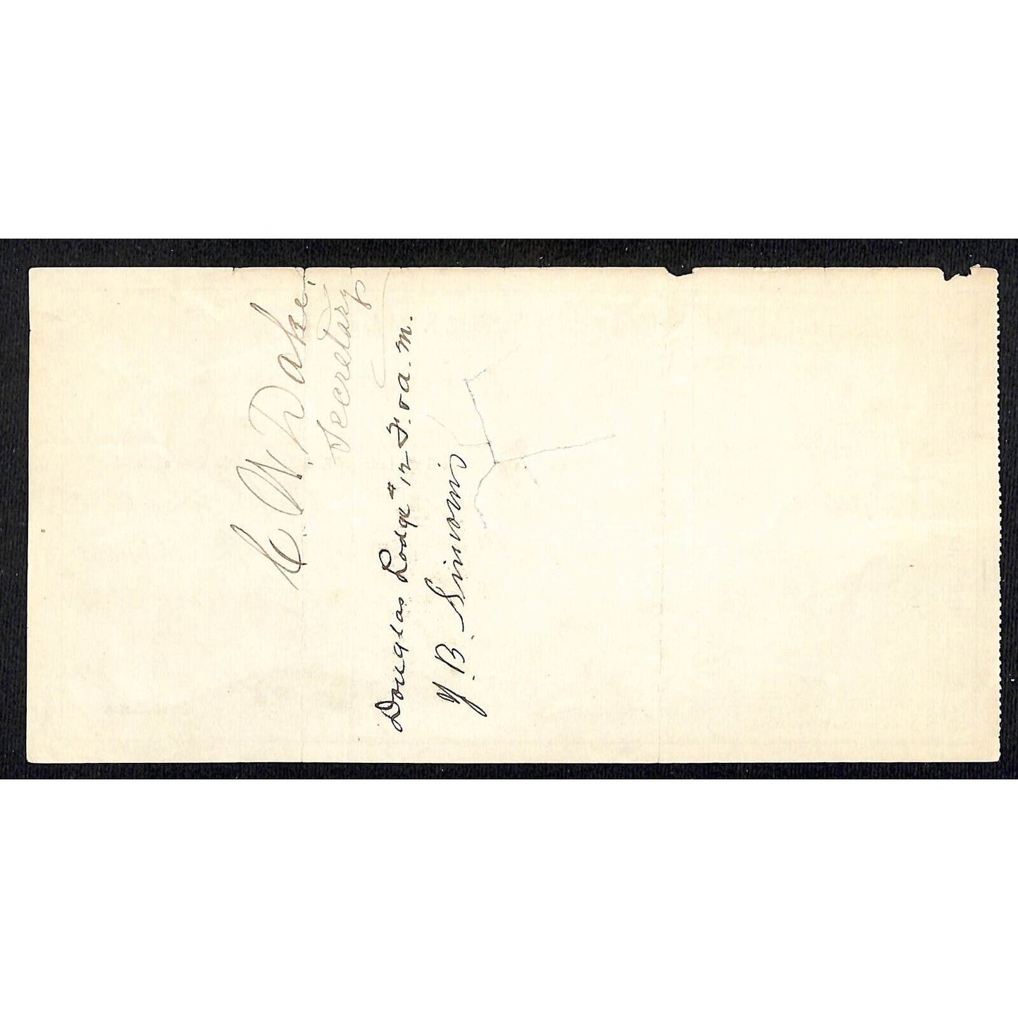 Grand Lodge of F & A M Carson City, NV 1901 Bank Check for Funeral Expenses