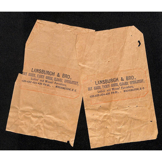 Washington, DC Lansburgh & Bro. Dry Goods Cloaks Upholstery 2 Receipts 1898