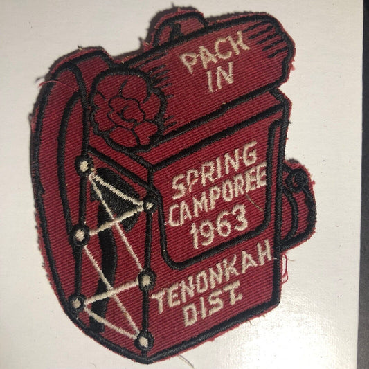 BSA Spring Camporee 1963 Tenonkaw Vintage Embroidered Patch Backpack Shaped