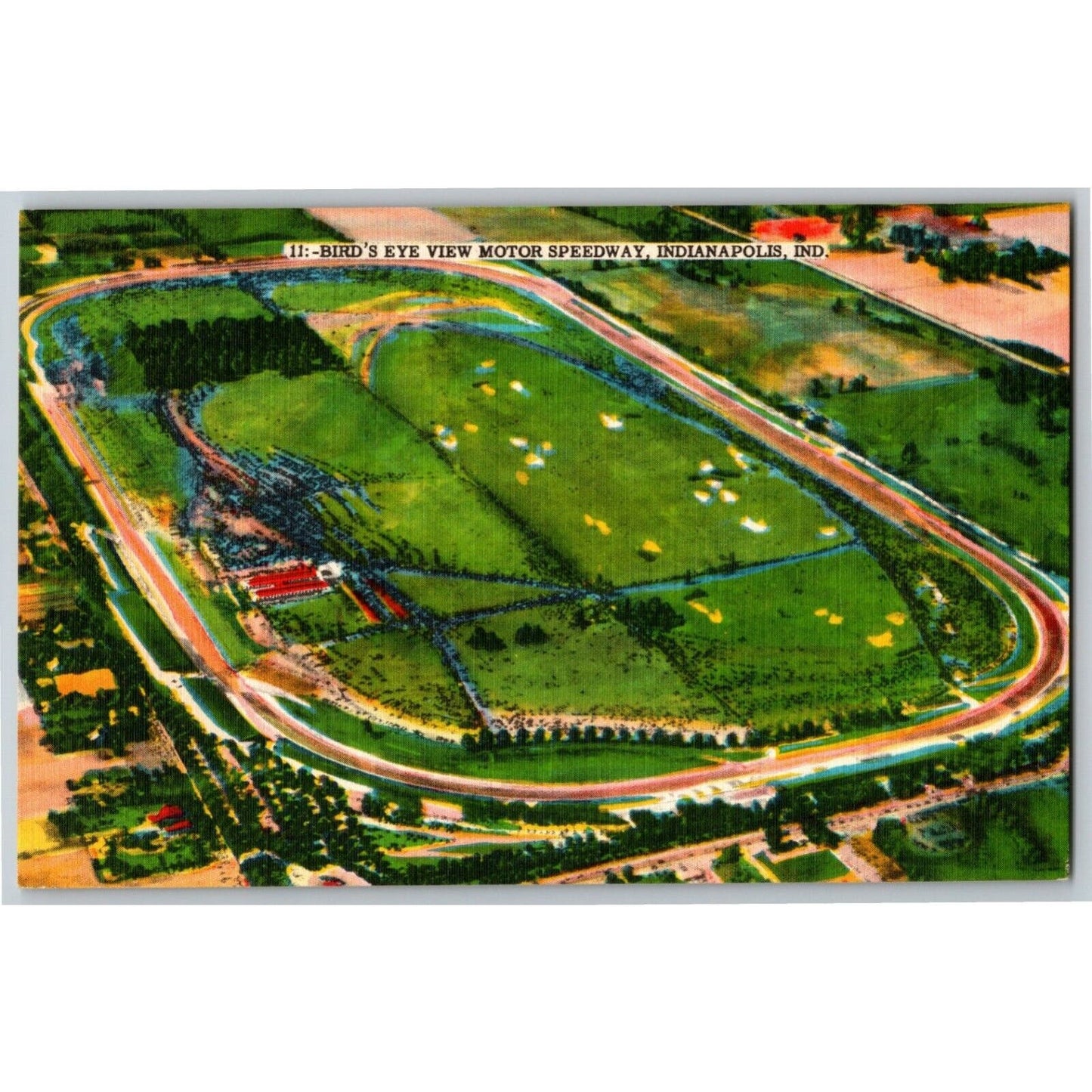 Indy 500 Linen Postcard 1947 "Bird's Eye View Motor Speedway" VGC Unposted