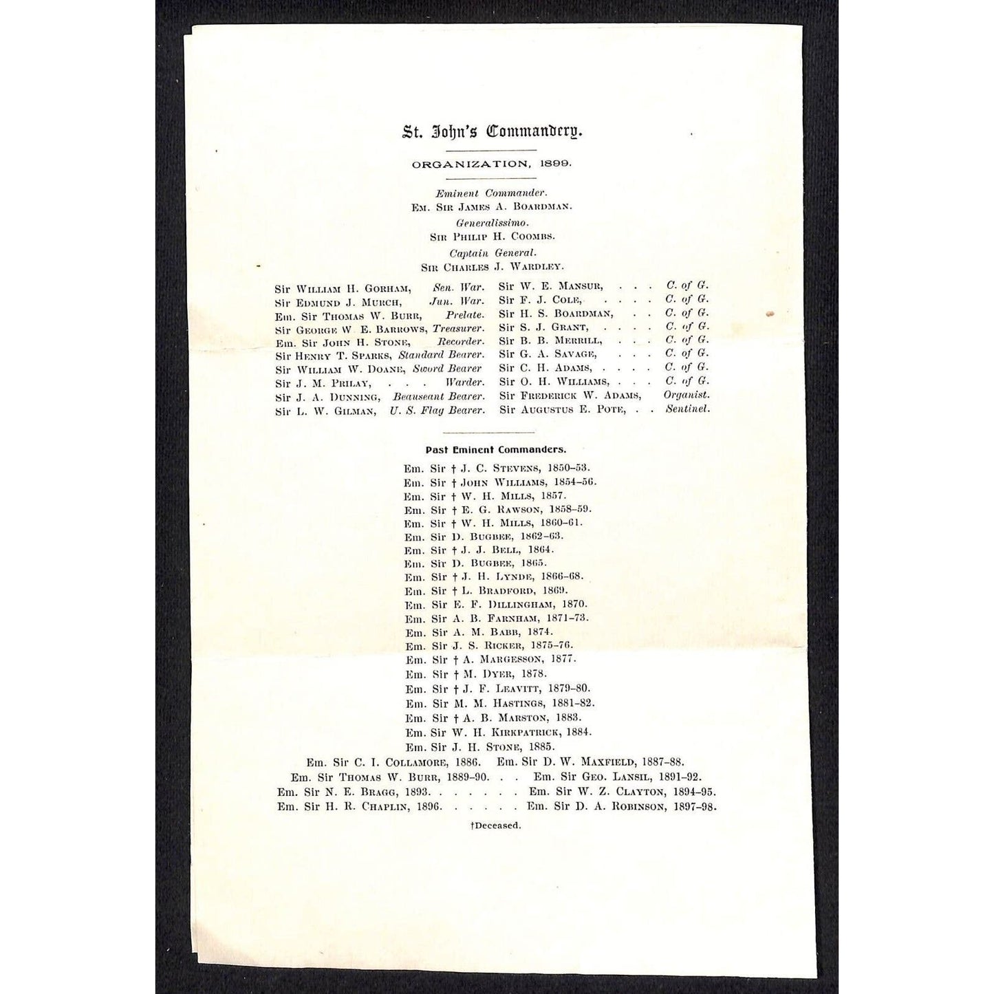 Newburgh, ME Amos W. Knowlton* 1900 Bangor Knight's Templar St John's Commandery
