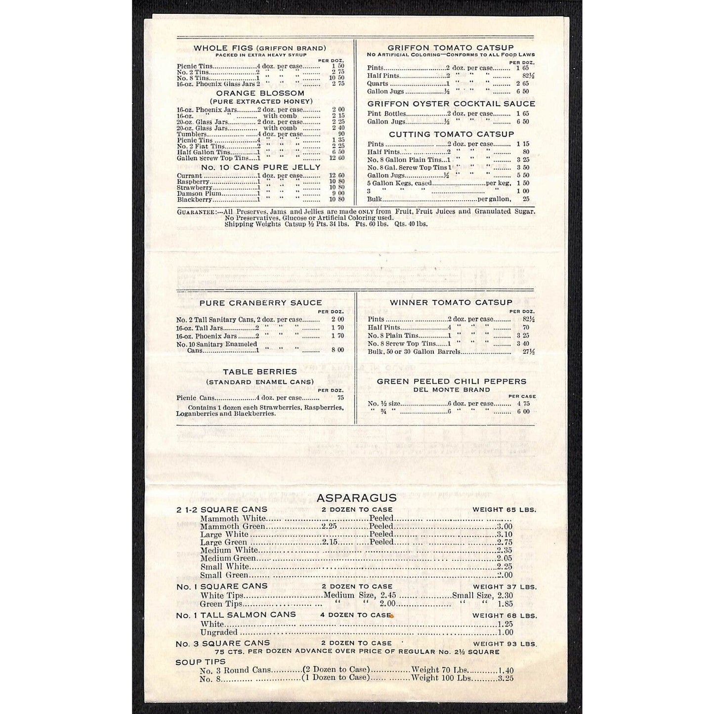 1910 California Canners Assoc San Francisco Folded Singe Sheet Fruit Price List