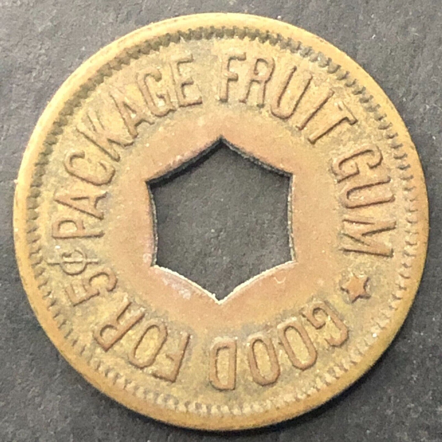 Good for a Package of Fruit Gum Trade Token Brass - 21mm