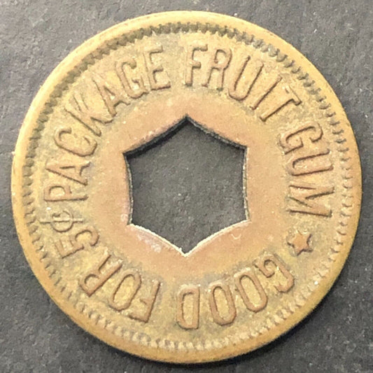 Good for a Package of Fruit Gum Trade Token Brass - 21mm