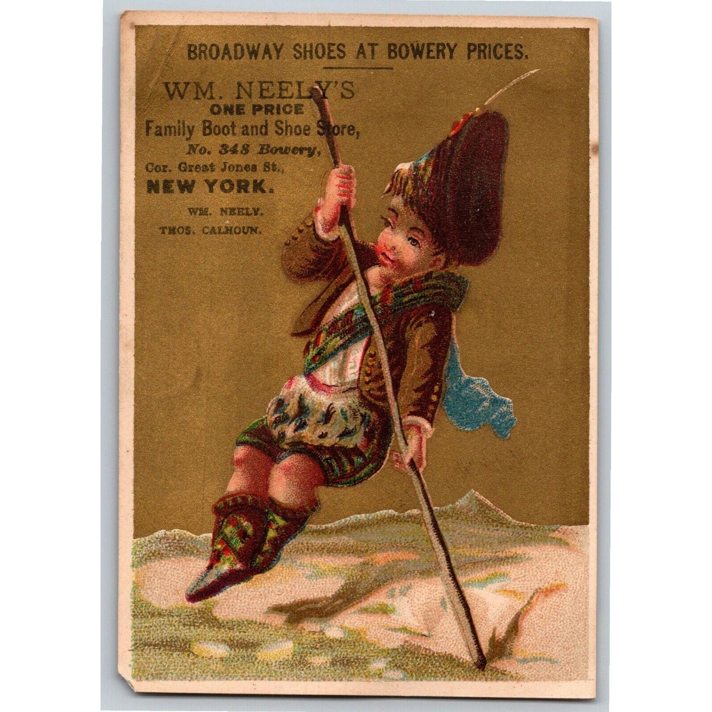 Victorian Trade Card - William Neely's Boots & Shoes NY - Child Pole Vaulting