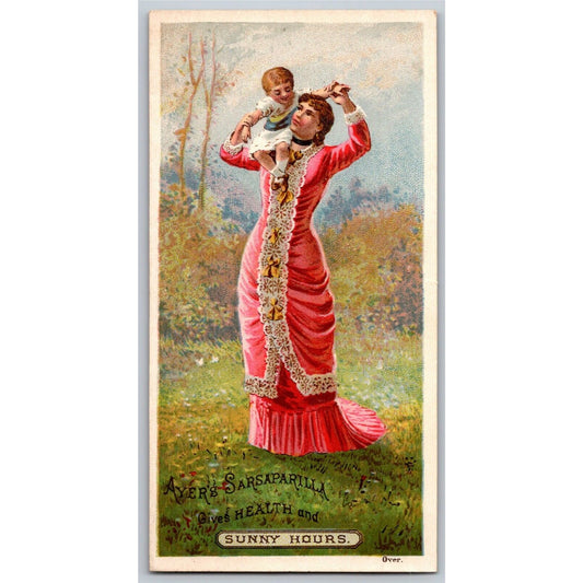 Woman in Fancy Dress Plays w/ Baby Victorian Trade Card Ayer's Sarsaparilla