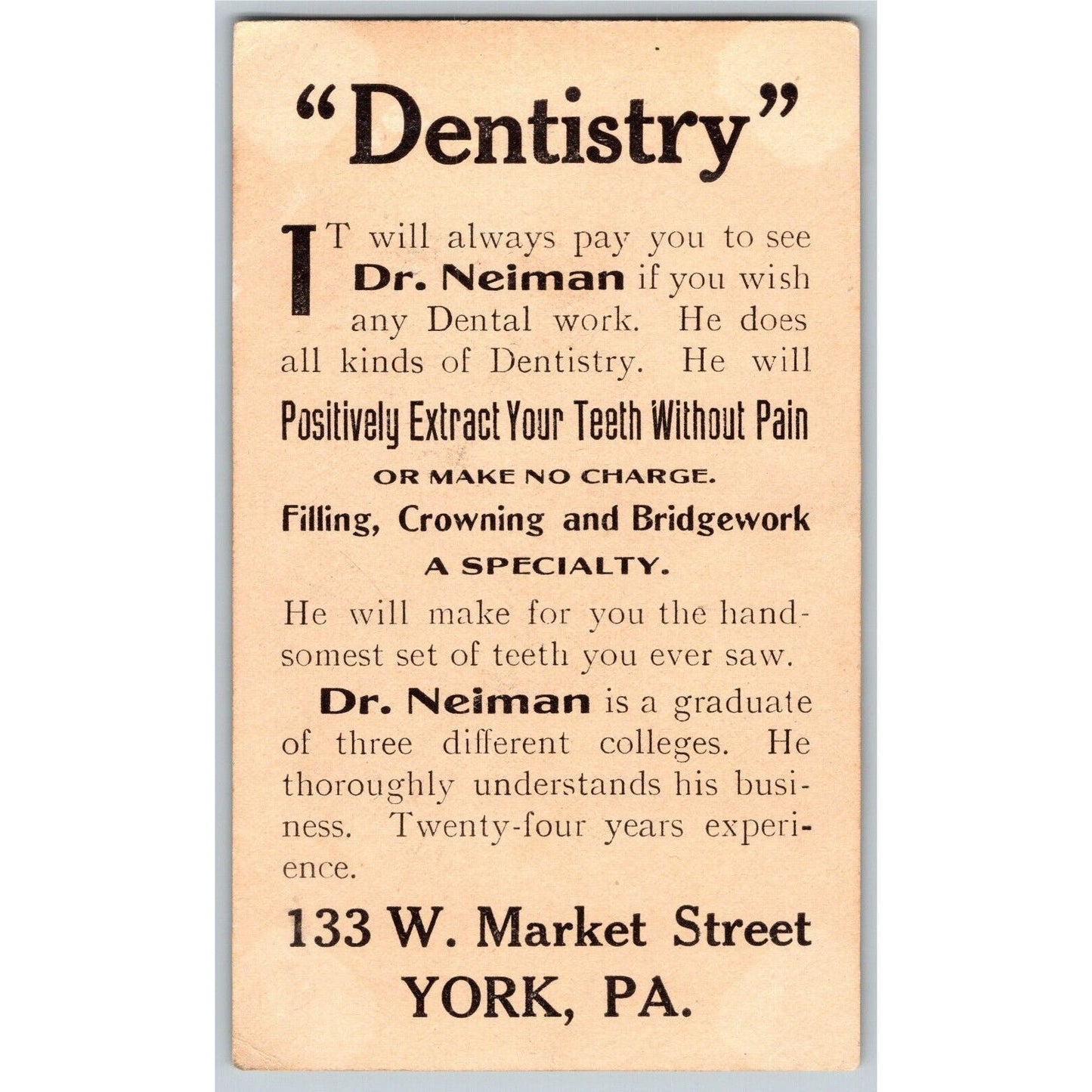 Dr. Neiman Dentist York, PA Victorian Trade Card Parade of Chickens at the Beach