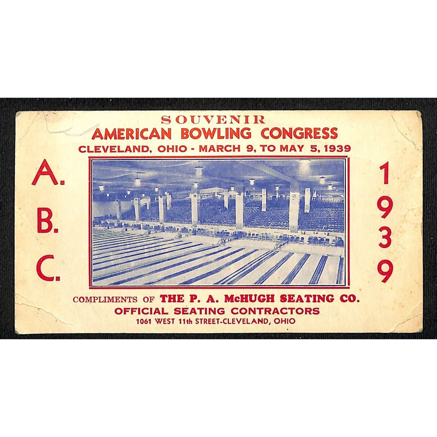 American Bowling Congress Cleveland, OH P.A. McHugh A.B.C. 1939 Advertising Card