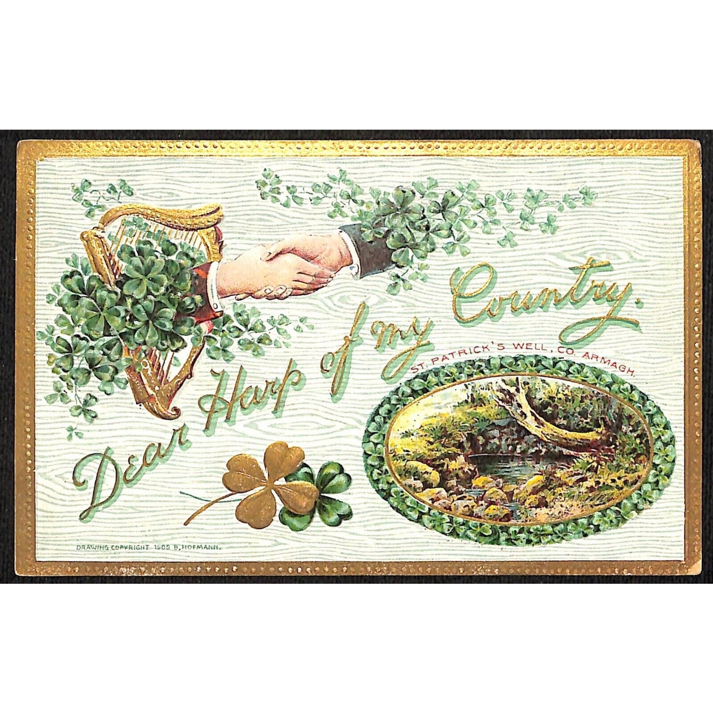 Ireland Postcard "Dear Harp of My Country" Handshake River / Water c1909-1919
