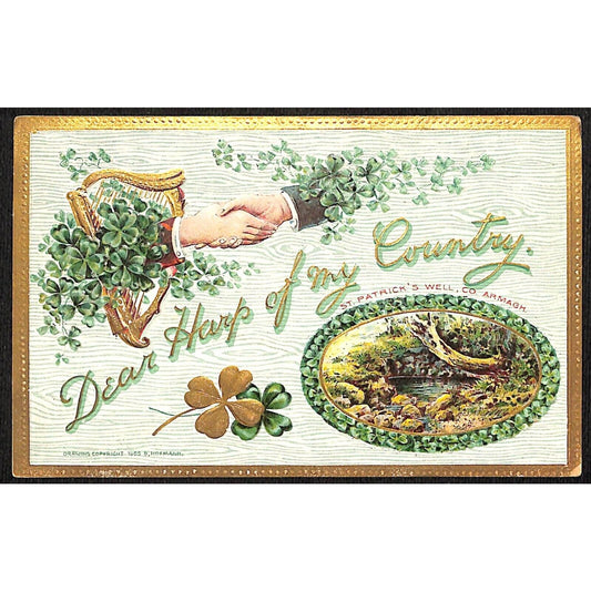Ireland Postcard "Dear Harp of My Country" Handshake River / Water c1909-1919