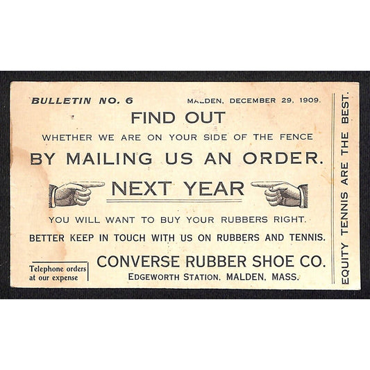 Malden, MASS 1910 Converse Rubber Shoe Co. Postal Card VGC
