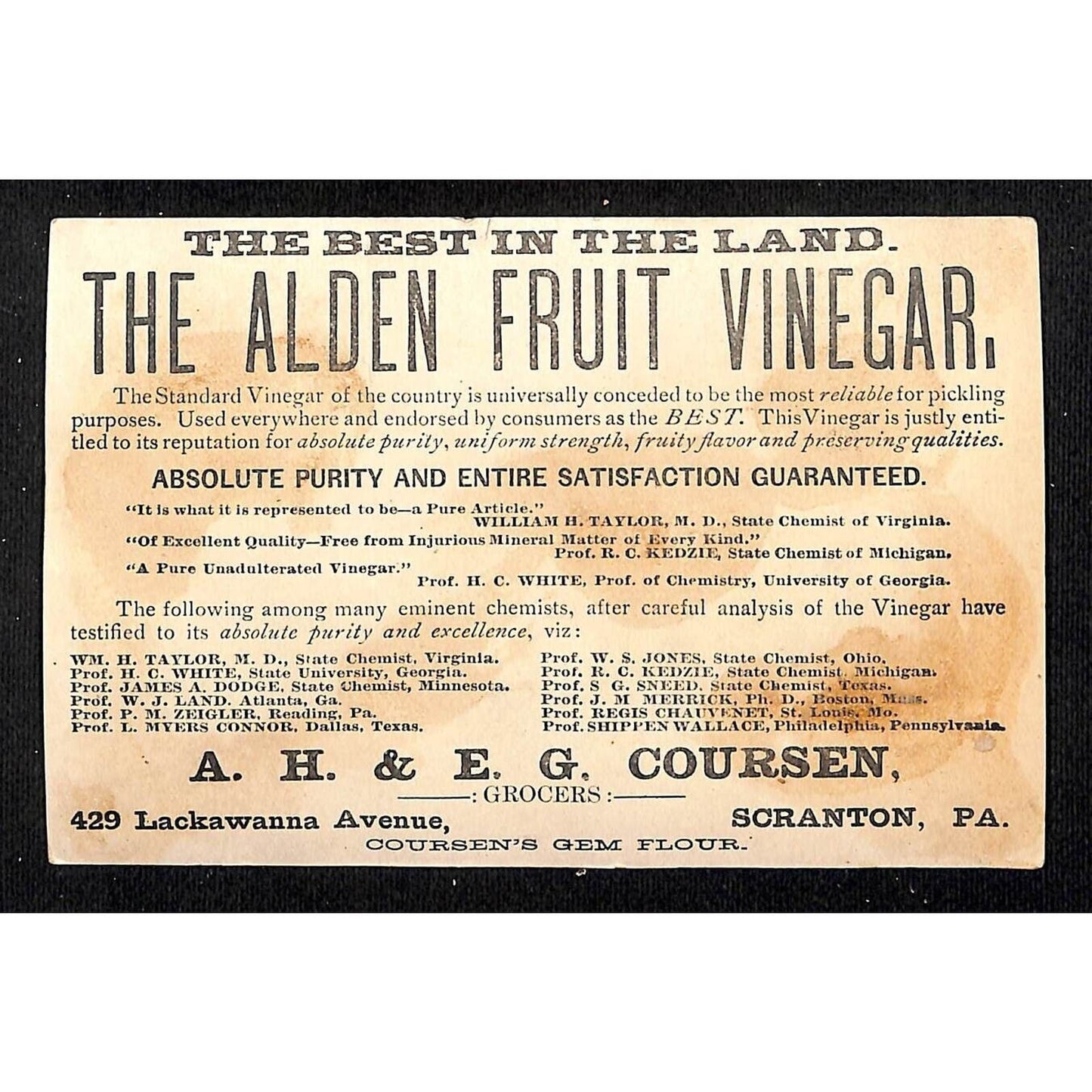 The Alden Fruit Vinegar Victorian Trade Card Stork Bird ? In Marsh