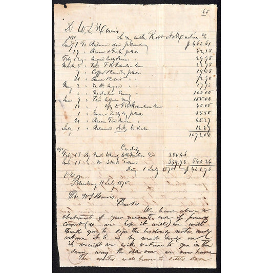 1870 Hand Written Goods / Services ? Billhead / Statement Alexandria, VA Area*
