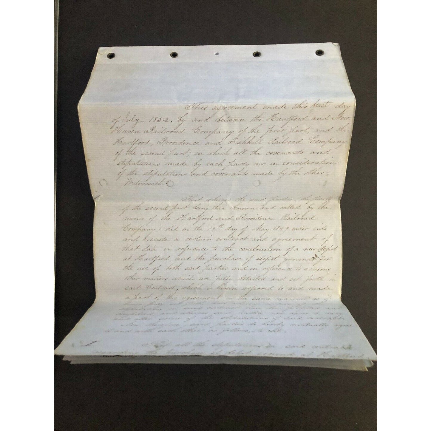 13pg.1852 Signed Agreement btwn Hartford & NH / Providence & Fishkill Railroads