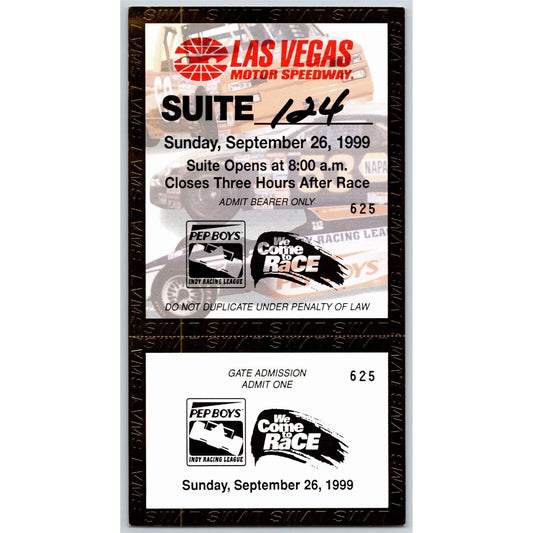 1999 Las Vegas Motor Speedway Indy Racing Vegas.com 500 Unused Suite Ticket