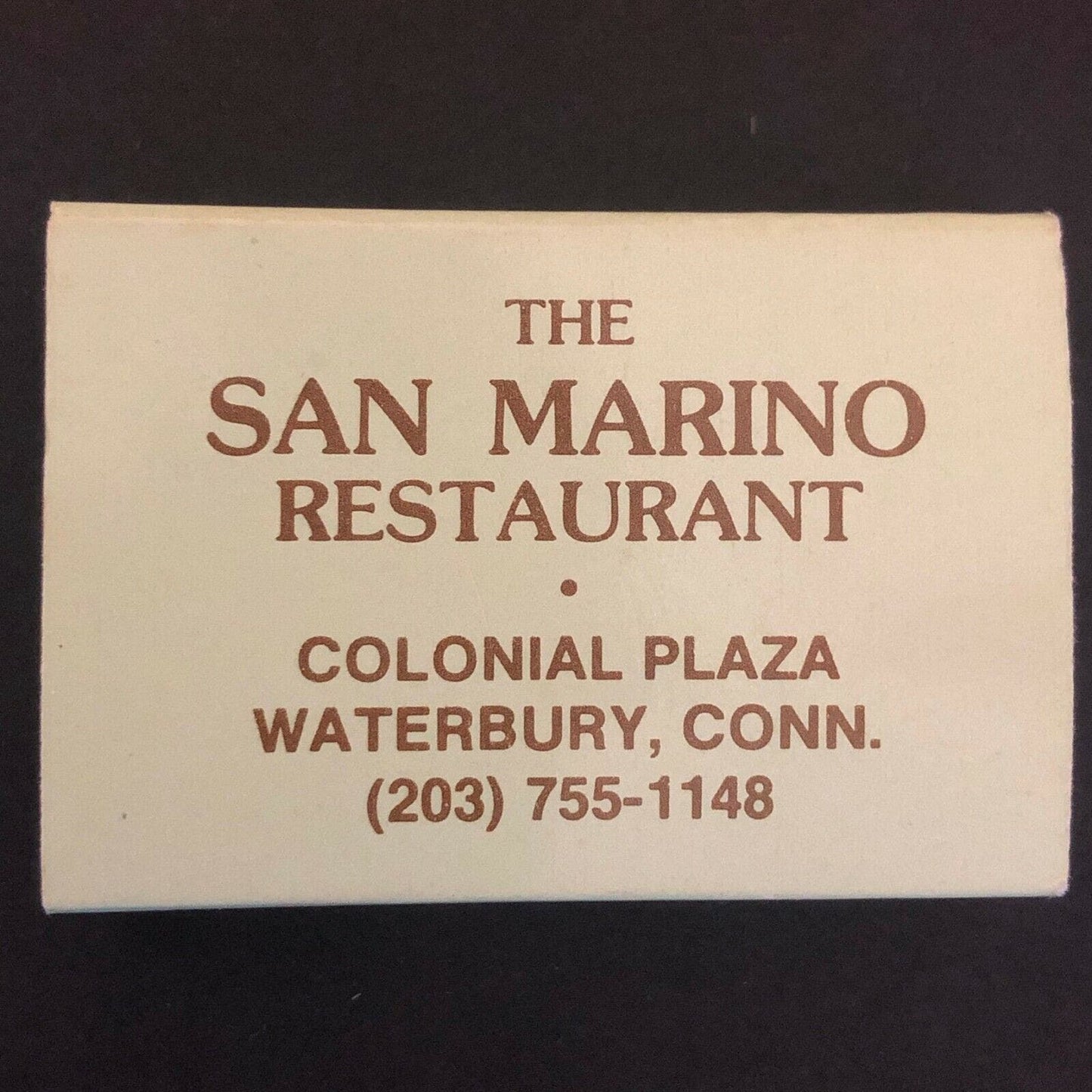 c1970's-80's Wooden Matchbox Matchbook "San Marino Restaurant" Waterbury, CONN