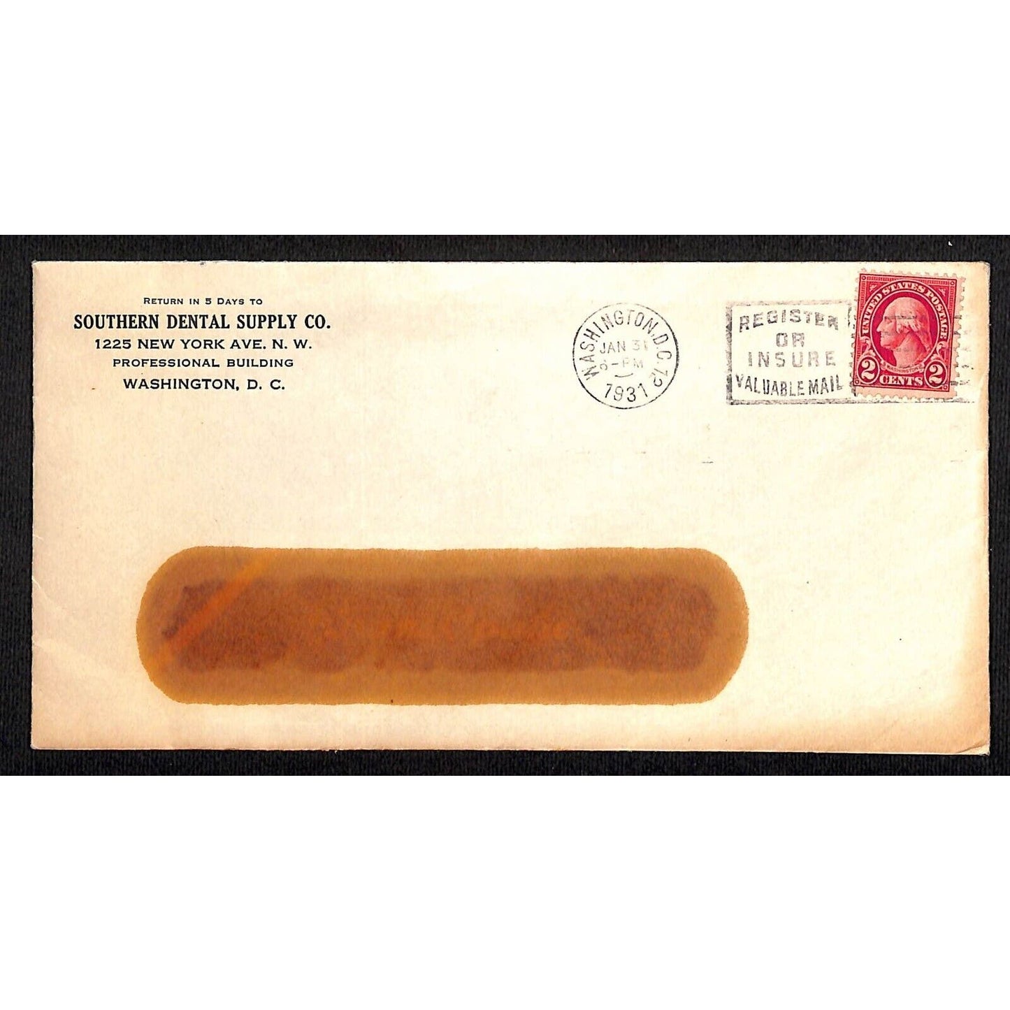 Washington, DC Southern Dental Supply 1931 Billhead & Cover / Envelope