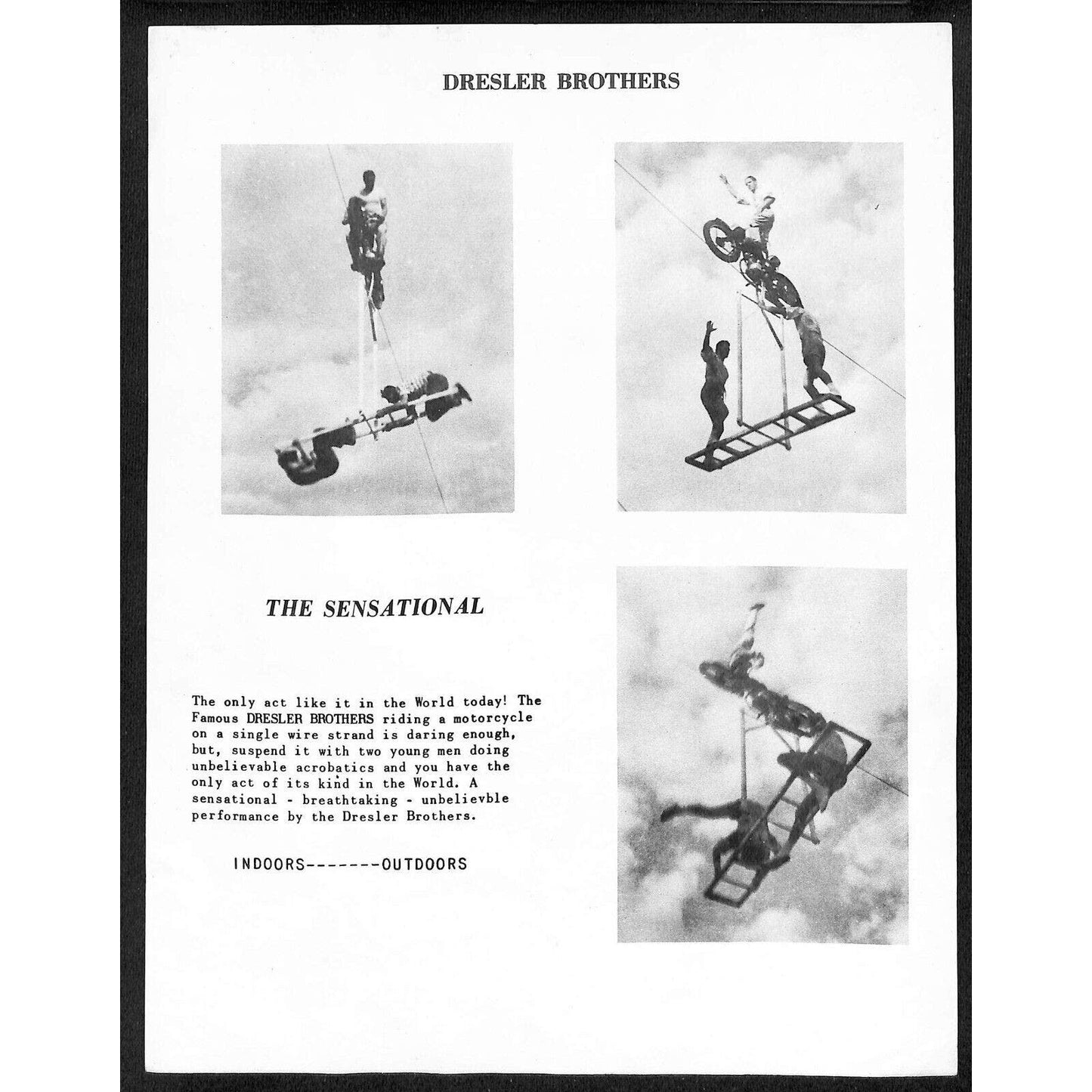 Dresler Brothers "Motorcycle in the Sky" 3 Promotions Sheets c1955-58 Scarce