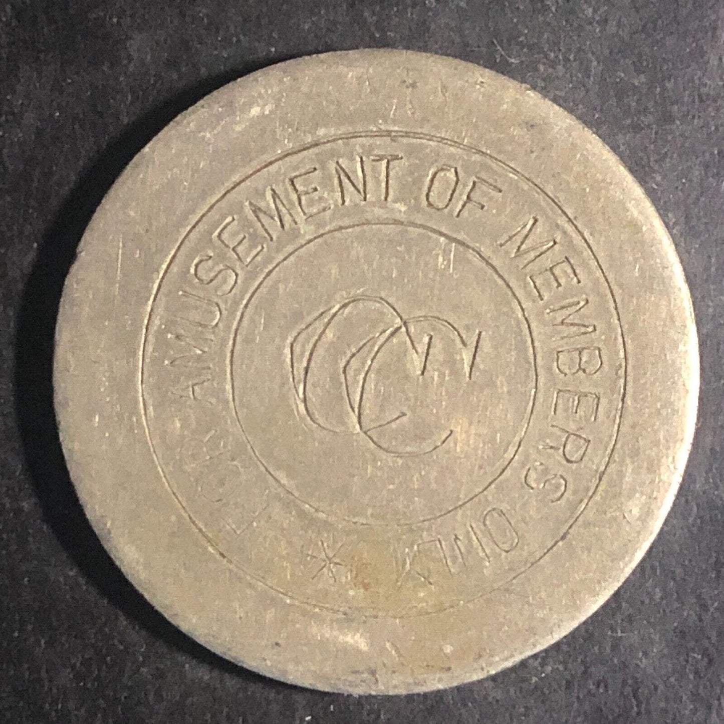 "For Amusement of Members Only" "CC" WM Mystery Trade Token 27.7mm