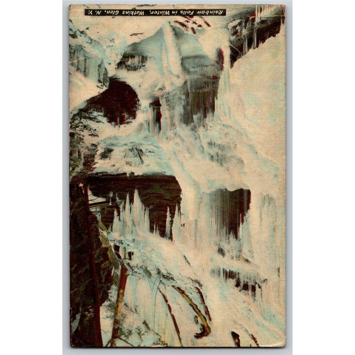 Vintage Postcard "Rainbow Falls in Winter, Watkins Glen, N.Y."